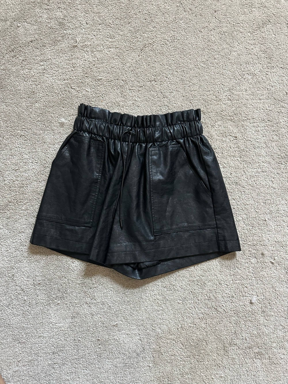 High-Waist Black Faux Leather Women’s Shorts